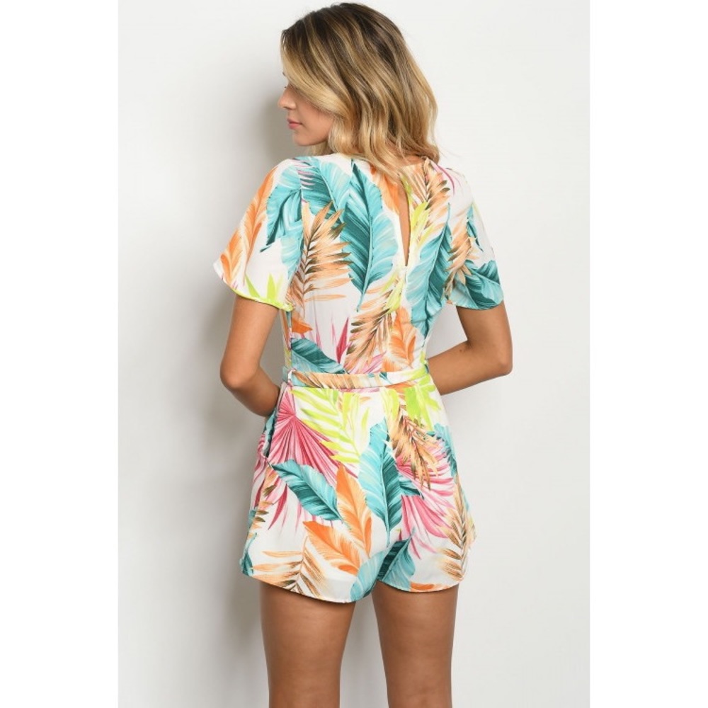 White tropical palm leaf romper - Picture 3 of 3
